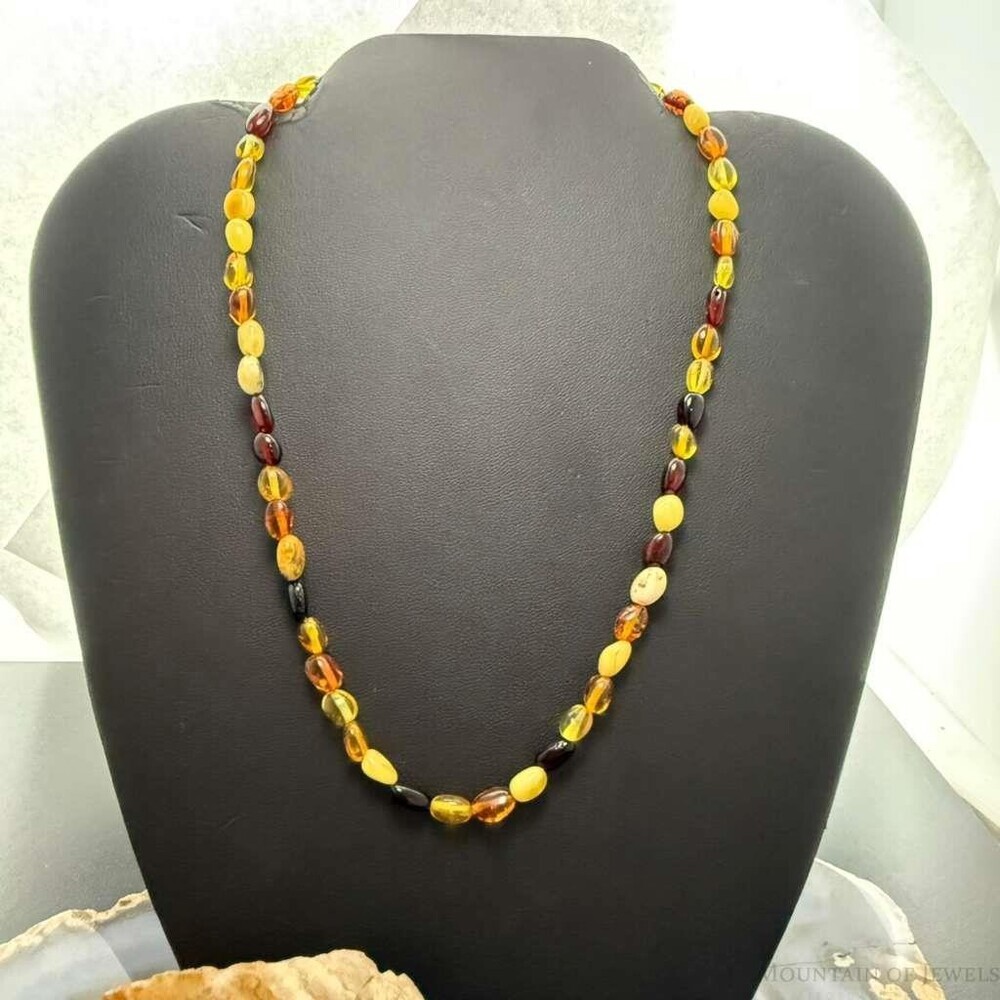 Sterling Silver Amber Beaded 17" and 18" Necklace For Women